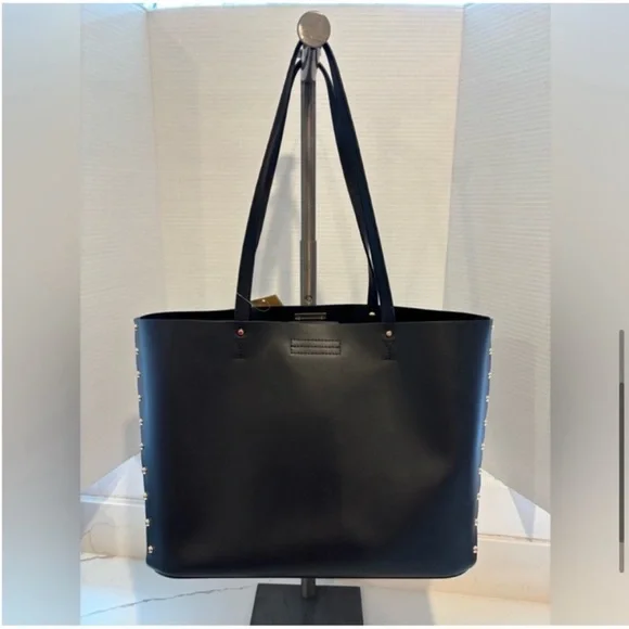 Michael Kors Manhattan Tote Shoulder Bag Black Leather Gold Studs New With Tags Bags